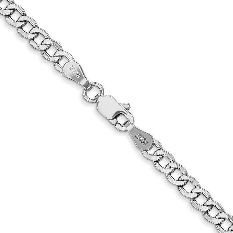 Curata Women's 14k White Gold 3.35mm Semi-solid Curb Link Chain Ankle Bracelet - 10 Inch