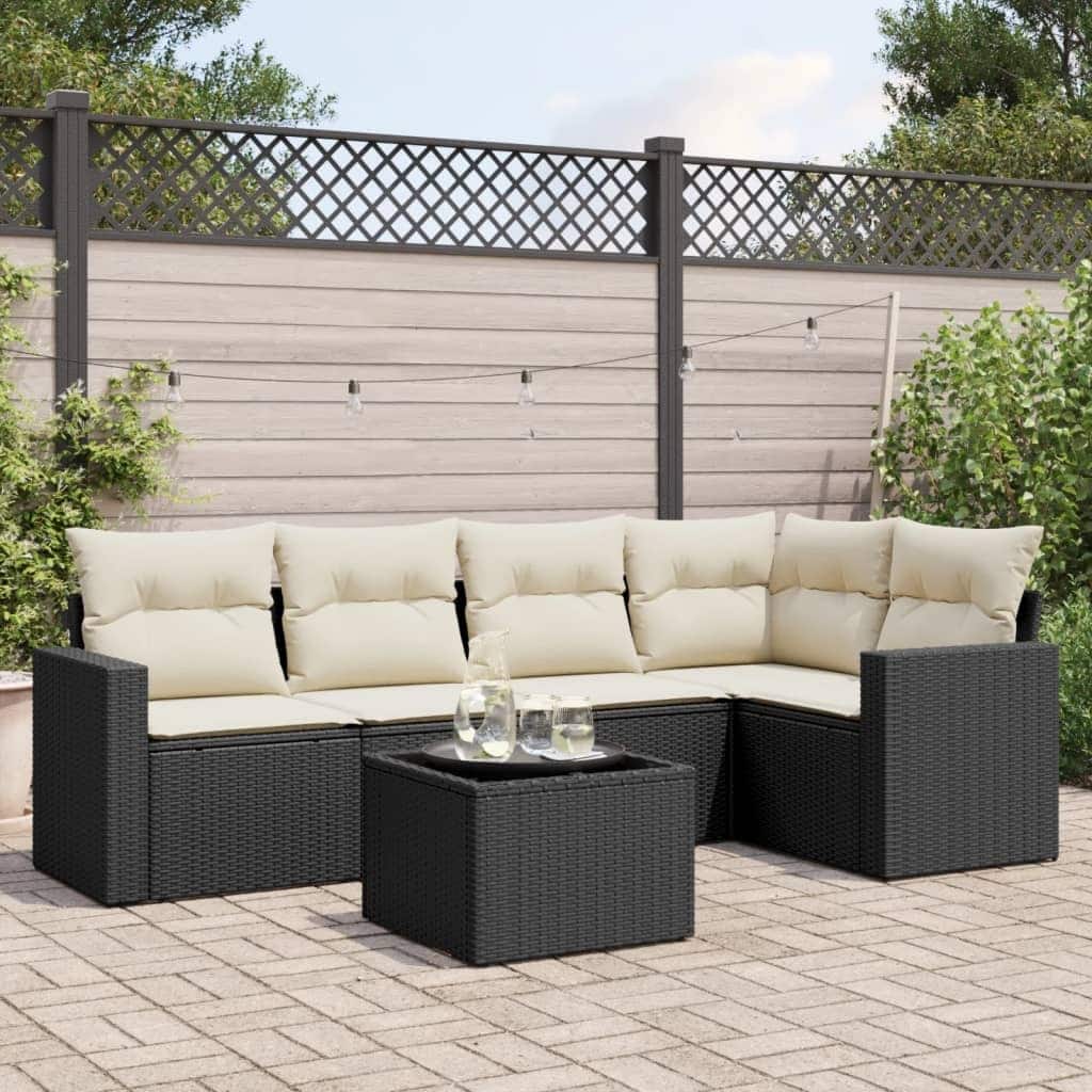vidaXL Garden Sofa Set Black PE rattan Large UV-resistant materials - 21.7 x 21.7 x 14.6