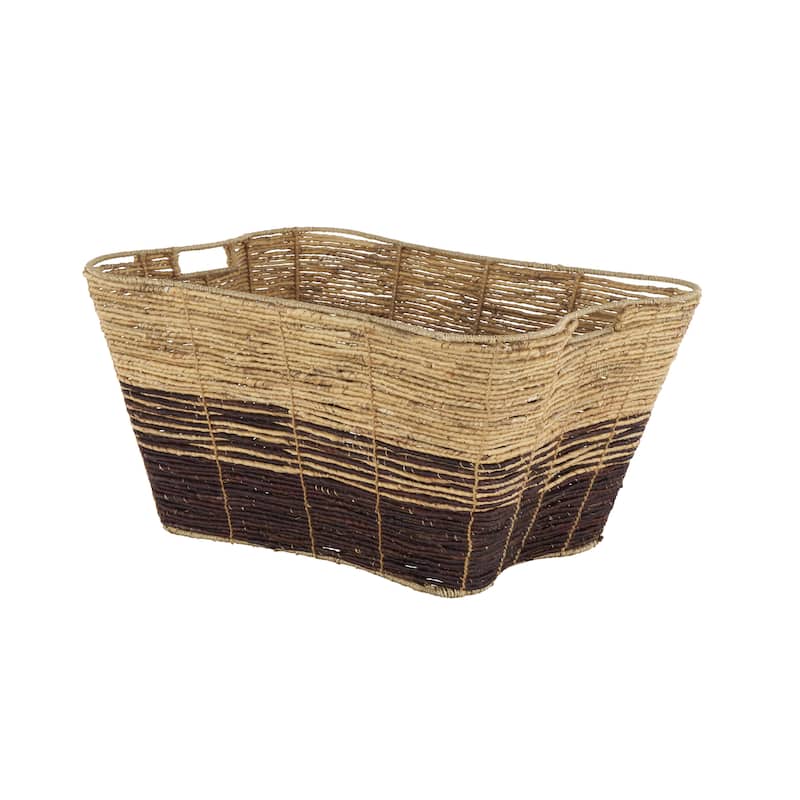 Seagrass Handmade Oversized Color Block Decorative and Functional Storage Basket with Slot Handles - Brown - Roche River Decor