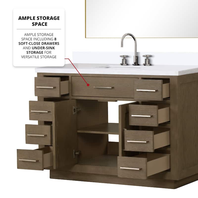 Abbey 48 in W x 22 in D Black Oak Single Bath Vanity and White Quartz Top
