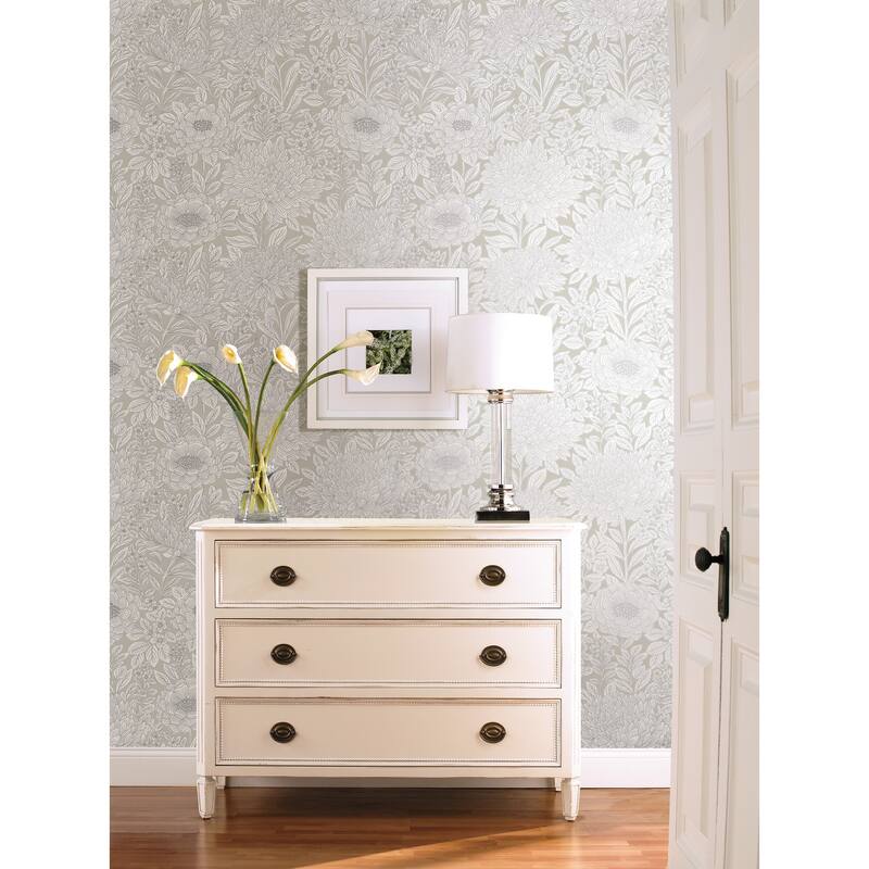 Inspired by Color Wood Block Blooms Taupe & Silver Wallpaper