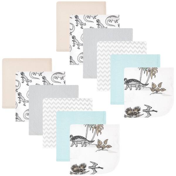 slide 1 of 1, Hudson Baby Flannel Cotton Washcloths, Neutral Dino World 12-Pack, One Size - Neutral Dino World 12-Pack - One Size One Size - Neutral Dino World 12-Pack