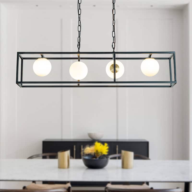 4-Light Matte Black Bubble Chandelier Square/Rectangle Industrial Light Fixrures for Dining Room and Kitchen Island - W39''