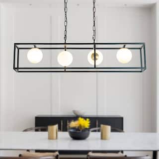 4-Light Matte Black Bubble Chandelier Square/Rectangle Industrial Light  Fixrures for Dining Room and Kitchen Island - W39''