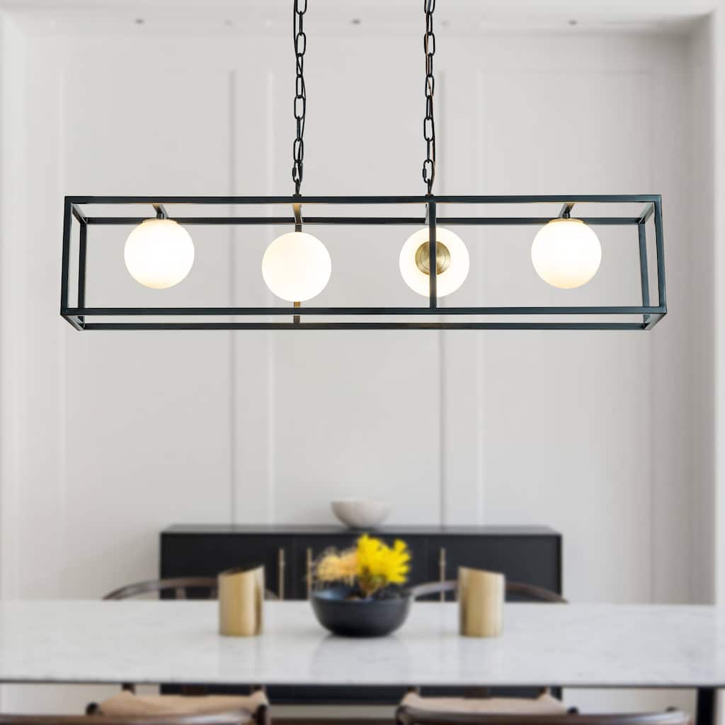 4-Light Matte Black Bubble Chandelier Square/Rectangle Industrial Light Fixrures for Dining Room and Kitchen Island - W39''