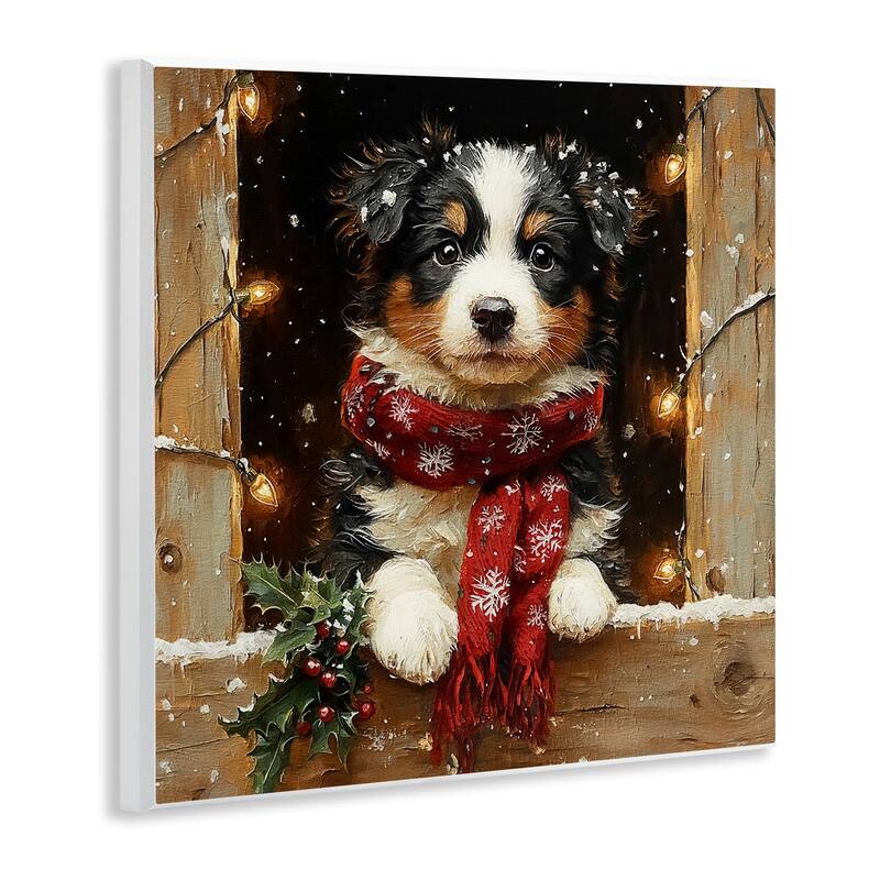 Stupell Snowy Christmas Lights Puppy Wall Plaque Art Design By Riley B