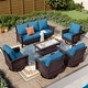preview thumbnail 89 of 99, MAISON ARTS Extra-Large Patio Wicker Sofa Conversation Set with Coffee Table, Oversize Seat with 5.5'' Thick Padded Cushion 7 Seats + 47'' Table - Peacock Blue