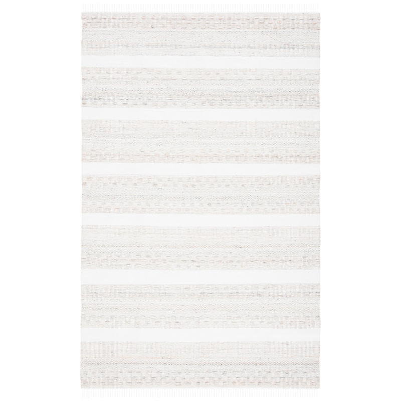 SAFAVIEH Striped Kilim Dojna Boho Fringe Rug - 7' Square - Beige/Ivory