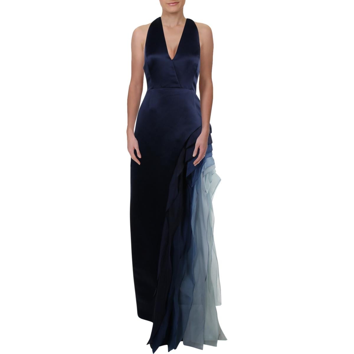 halston heritage satin and organza tiered degradé gown