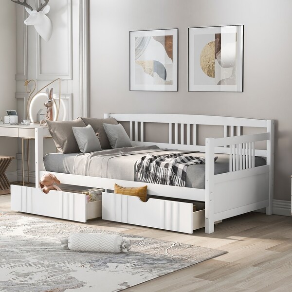 Twin Size Daybed Wood Bed with 2 Storage Drawers 3 Side Rails White Bed Bath Beyond 34199779