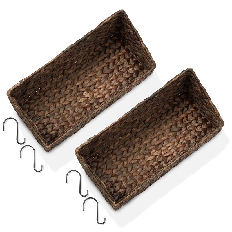 2pk Hanging Baskets w Hooks Woven Hyacinth Wall Mount Storage Bins