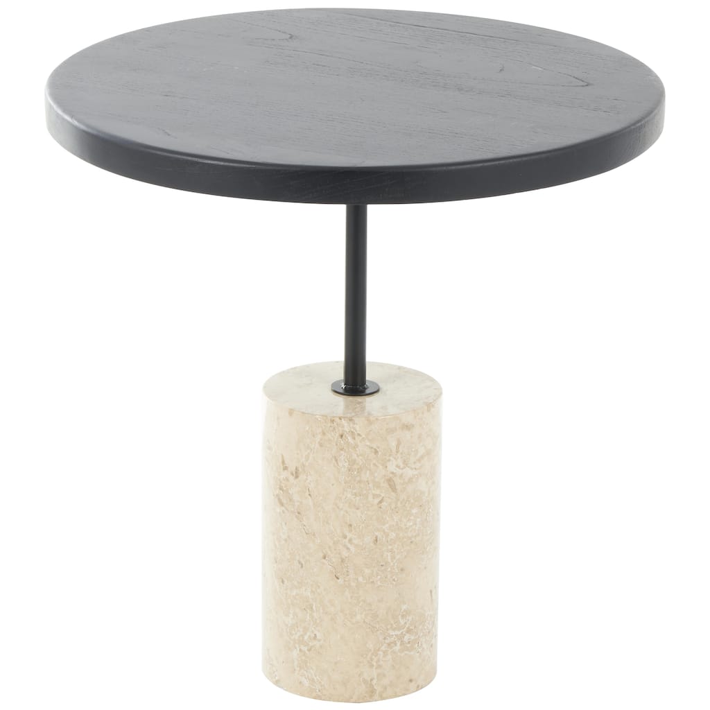 Wood Geometric Accent Table with Ivory Marble Base - Black - Roche River Decor