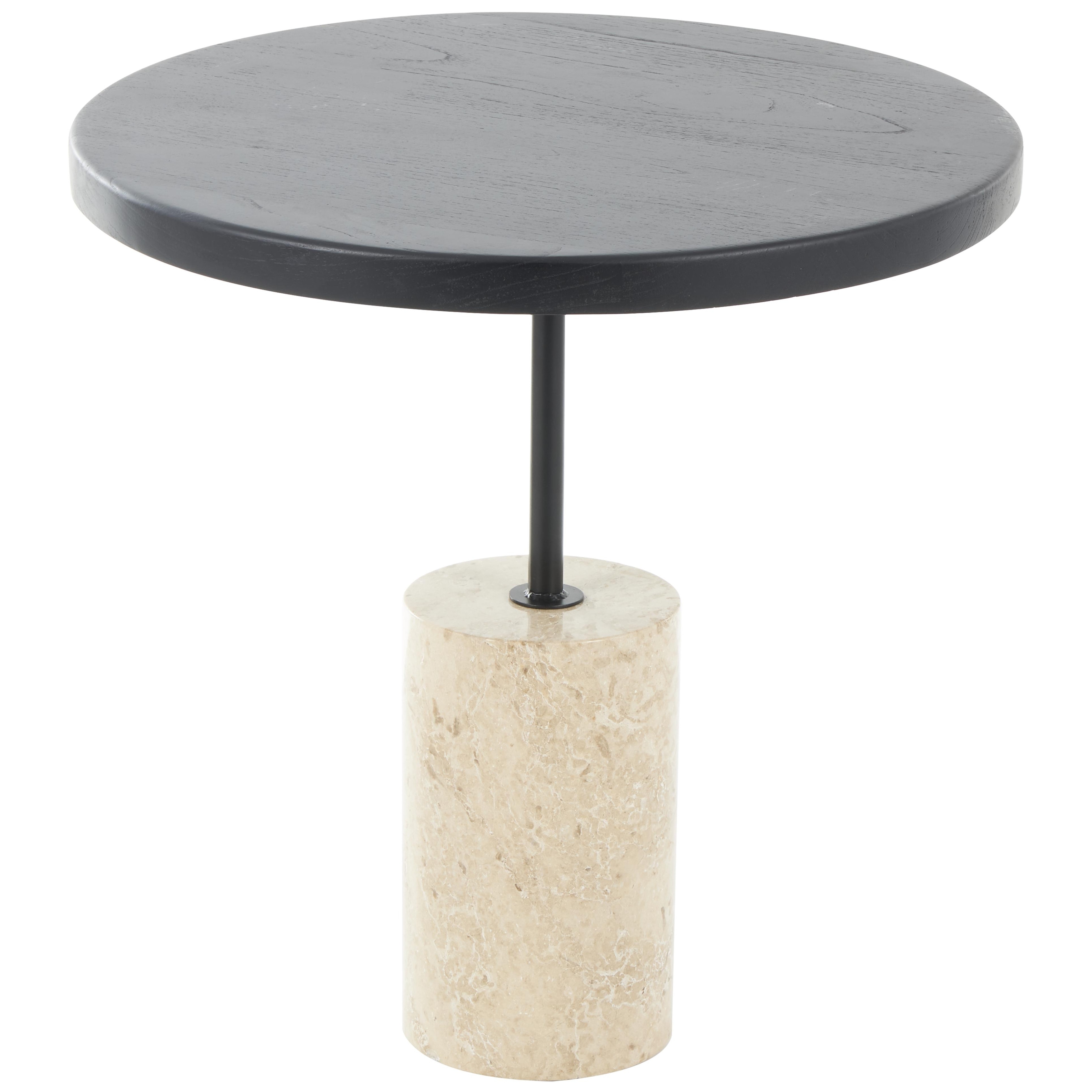 Roche River Decor - Wood Geometric Accent Table with Ivory Marble Base - Black