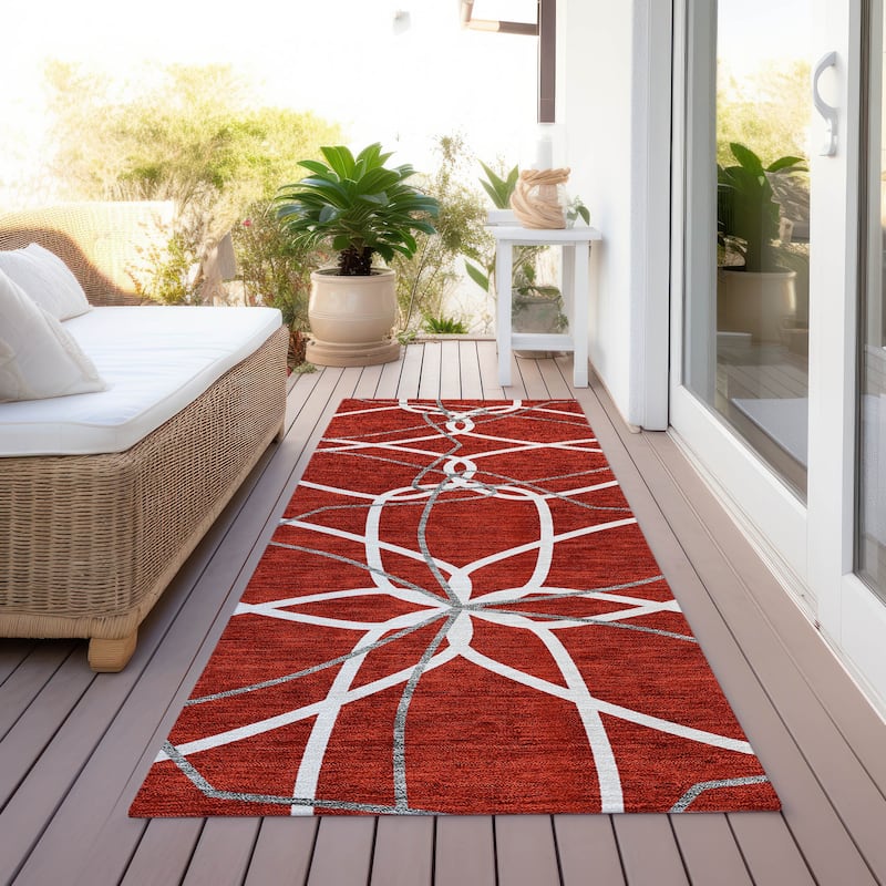 Machine Washable Indoor/ Outdoor Abstract Prism Chantille Rug - Red - 2'3" x 7'6"