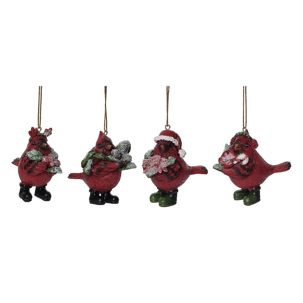 Transpac Resin 3 in. Multicolored Christmas Dressy Cardinal Ornament Set of 4