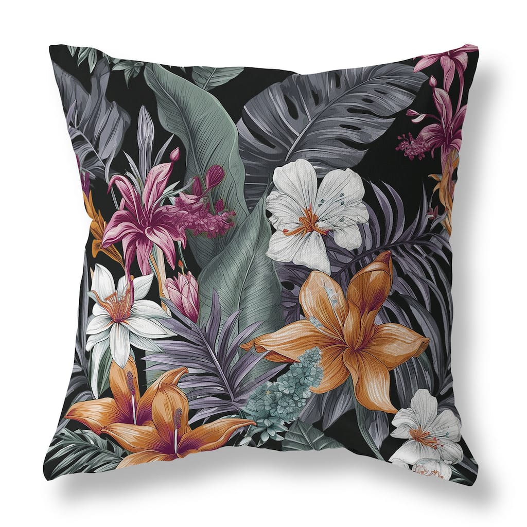 Black And Multi Rainforest Reverie Indoor/Outdoor Throw Pillow Zipper