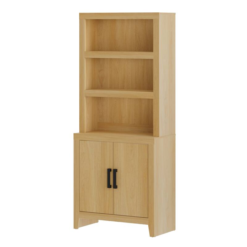 74" Tall Bookshelf with Door, Farmhouse Bookcase with Adjustable Shelf and Storage Cabinet for Living Room, Office