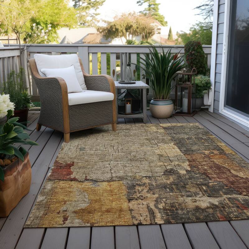 Machine Washable Indoor/ Outdoor Abstract Contemporary Chantille Rug