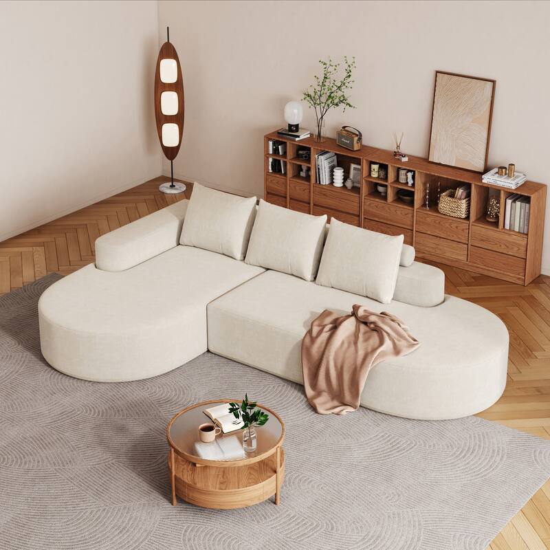 Roomfitters 108.5" Modern Curved Chenille Sectional Sofa, Modular L-Shaped Couch with 3 Pillows