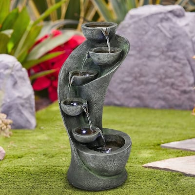 23.8''H Outdoor Water Fountain with LED Curved Indoor Fountain