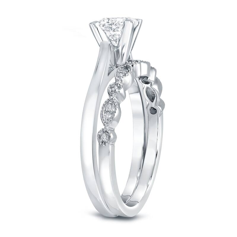 Auriya 14k Gold 1/2ctw Vintage Princess-cut Solitaire Diamond Engagement Ring Set