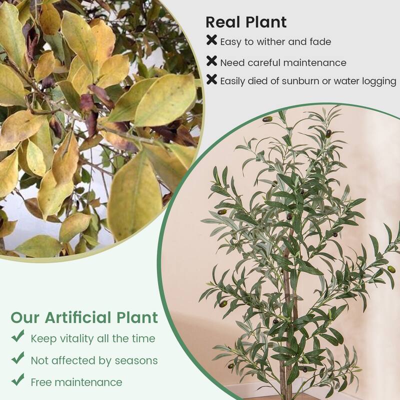 Gymax 4.5 FT Tall Artificial Olive Tree Set of 2 Fake Potted Trees w/