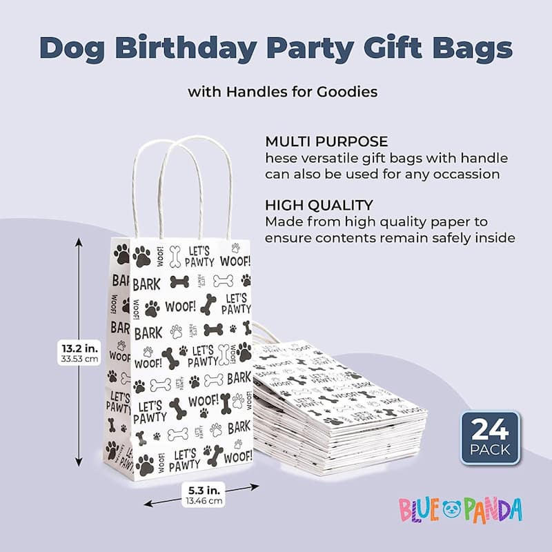 Blue Panda 24 Pack Paw Print Gift Bags with Handles For Goodies, Party Favors (5.3x3.2x9")