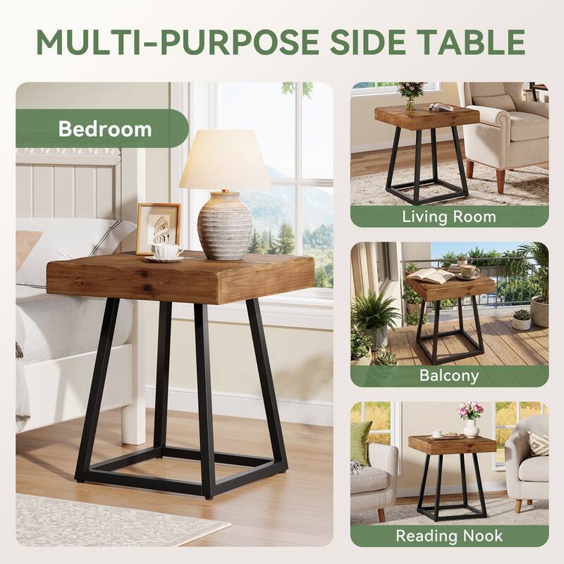 Solid Wood Industrial Nightstand with Metal Frame