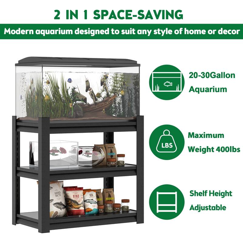 20-30 Gallon Fish Tank Stand, Metal Aquarium Stand, Adjustable Heavy Duty Reptile Tank Stand, Adjustable 3-Tier Fish Tank Shelf