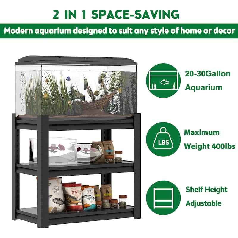 Anmytek 20-30 Gallon Heavy Duty Adjustable 3-Tier Metal Fish Tank Stand Sturdy Reptile Tank Rack Shelf