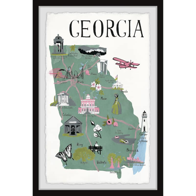 'Illustrated Map of the State of Georgia II' Framed Painting Print