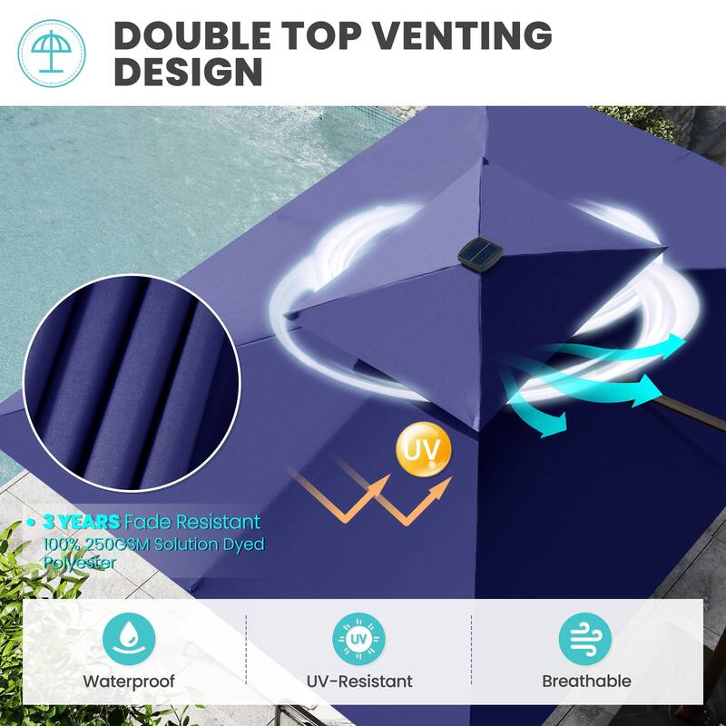 9 FT x 11 FT Outdoor Double Top LED Lighted Patio Cantilever Umbrella with Base