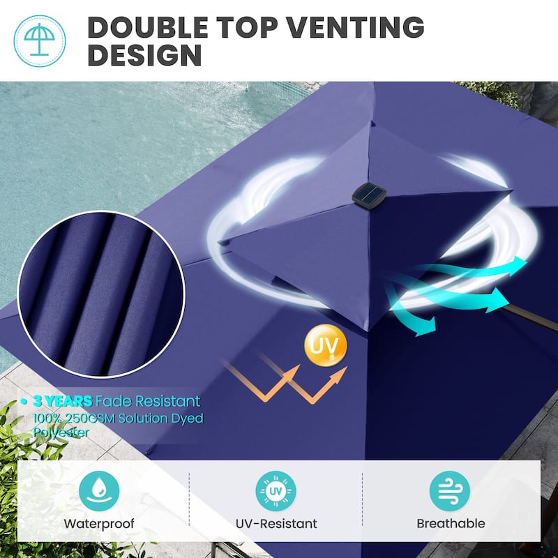 9 x11 FT Cantilever Patio Umbrella with Weighted Base, Double Canopy & LED Lights