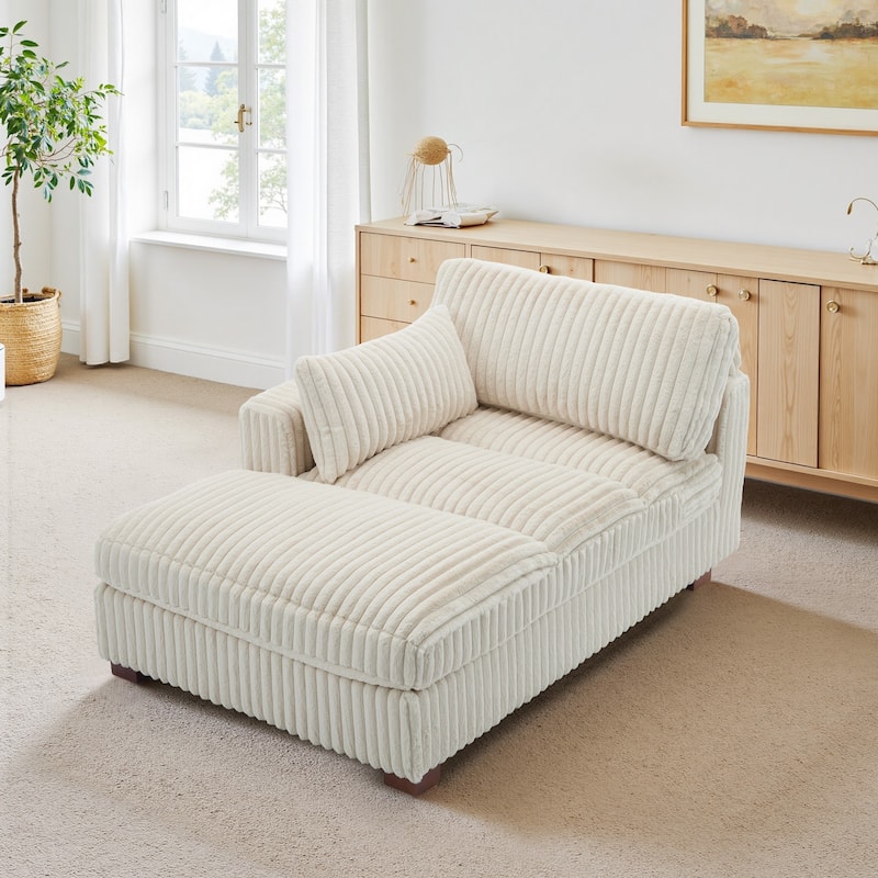 UIXE Upholstered Plush Chaise Lounge Chair For Interior - White-R