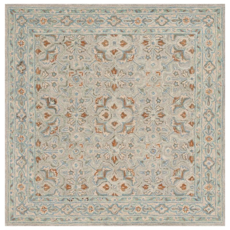 SAFAVIEH Handmade Heritage Damask Traditional Wool Rug - 6' Square - Green/Ivory