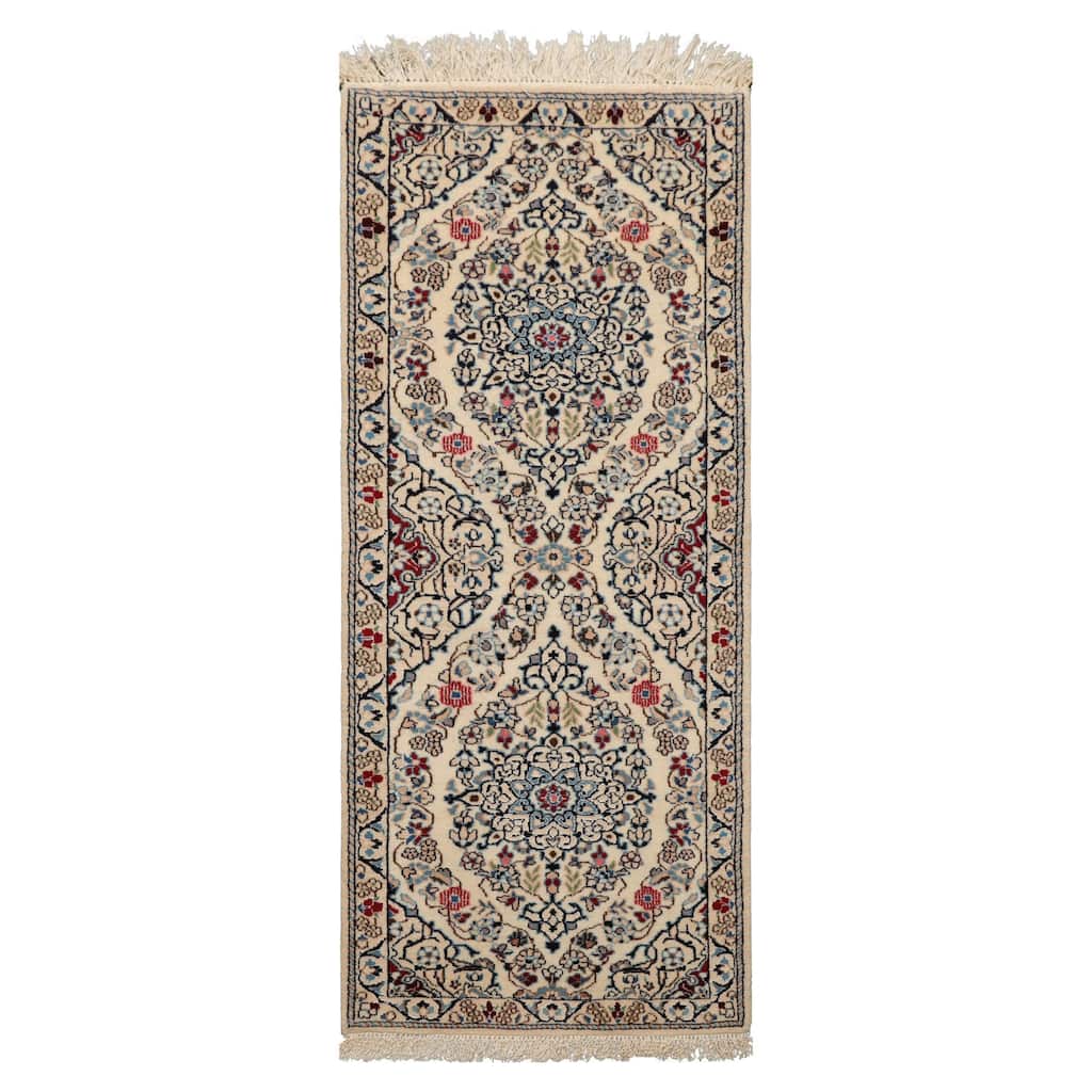 1'9''x4'3'' Runner Hand Knotted Wool Ivory 300 KPSI Area Rug - 1' 9'' x 4' 3''