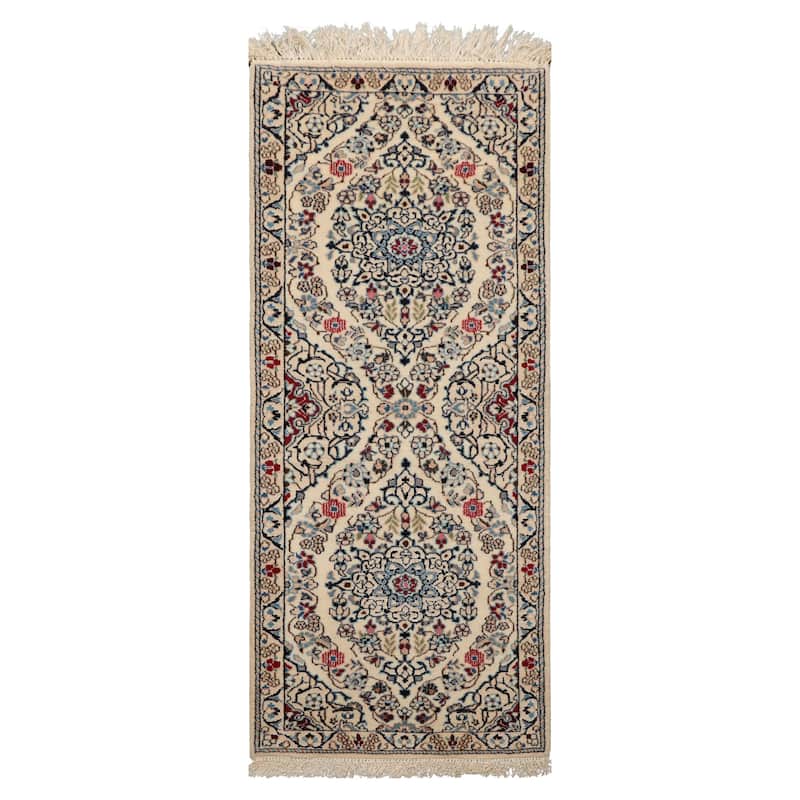 1'9''x4'3'' Runner Hand Knotted Wool Ivory 300 KPSI Area Rug - 1' 9'' x 4' 3'' - 1' 9'' x 4' 3''