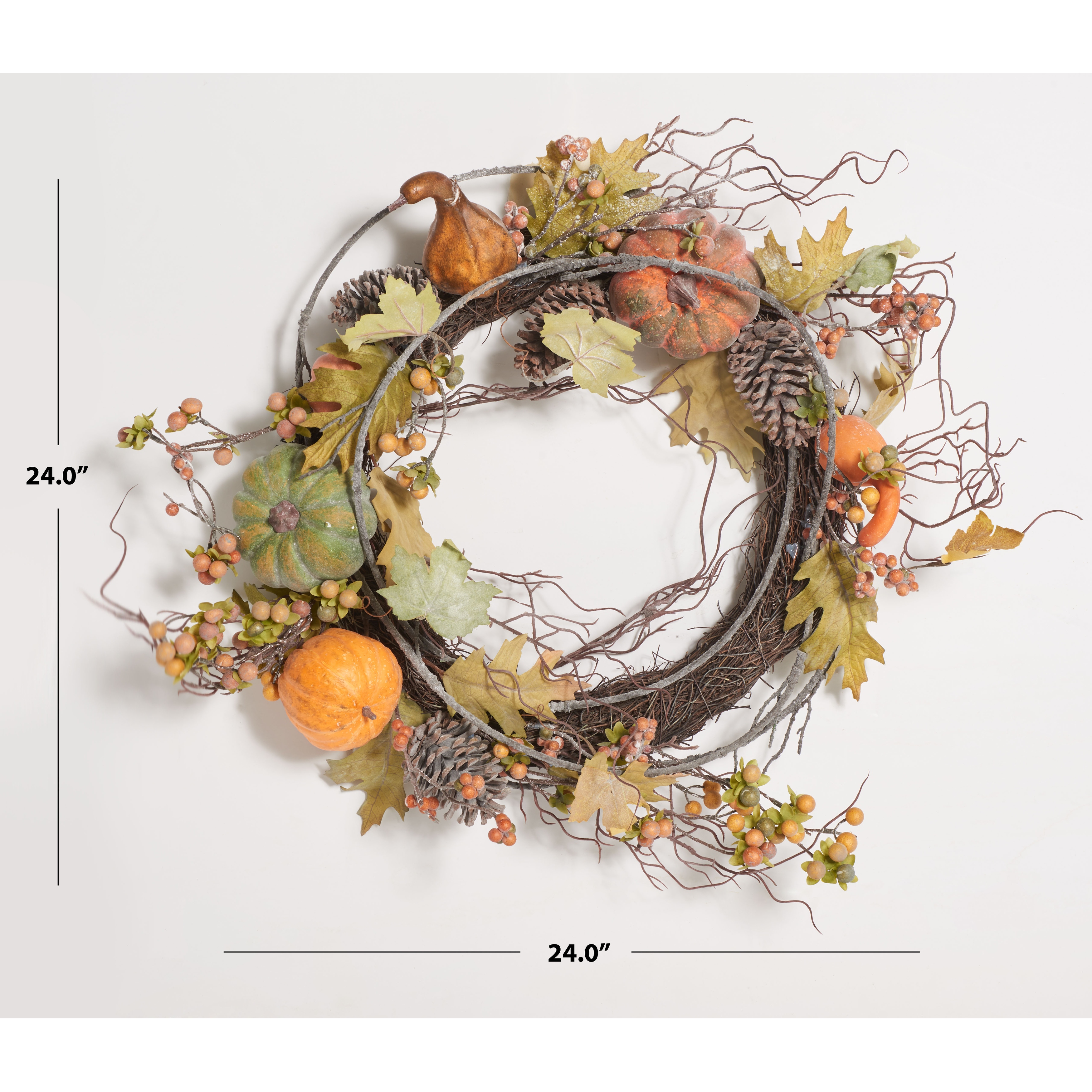SAFAVIEH Nuran Faux 24 Inch Oak Leak Wreath with Pumpkins - 24