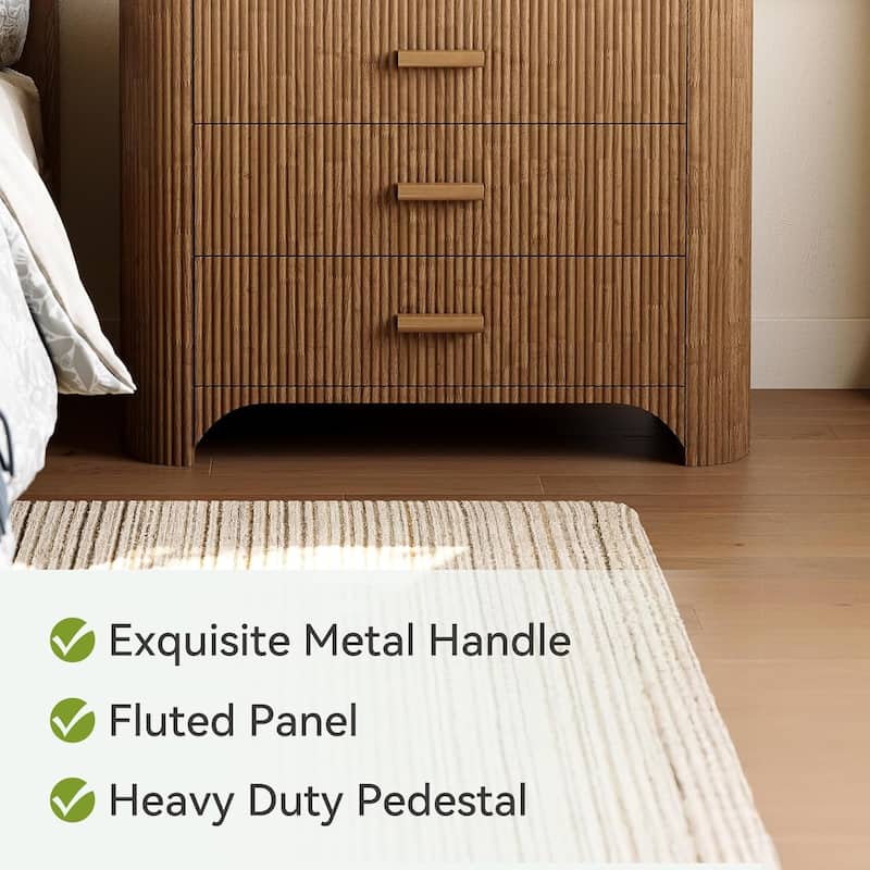 3-Drawer Fluted Nightstands, 31.5'' W Oversized Night Stand Bedside Table