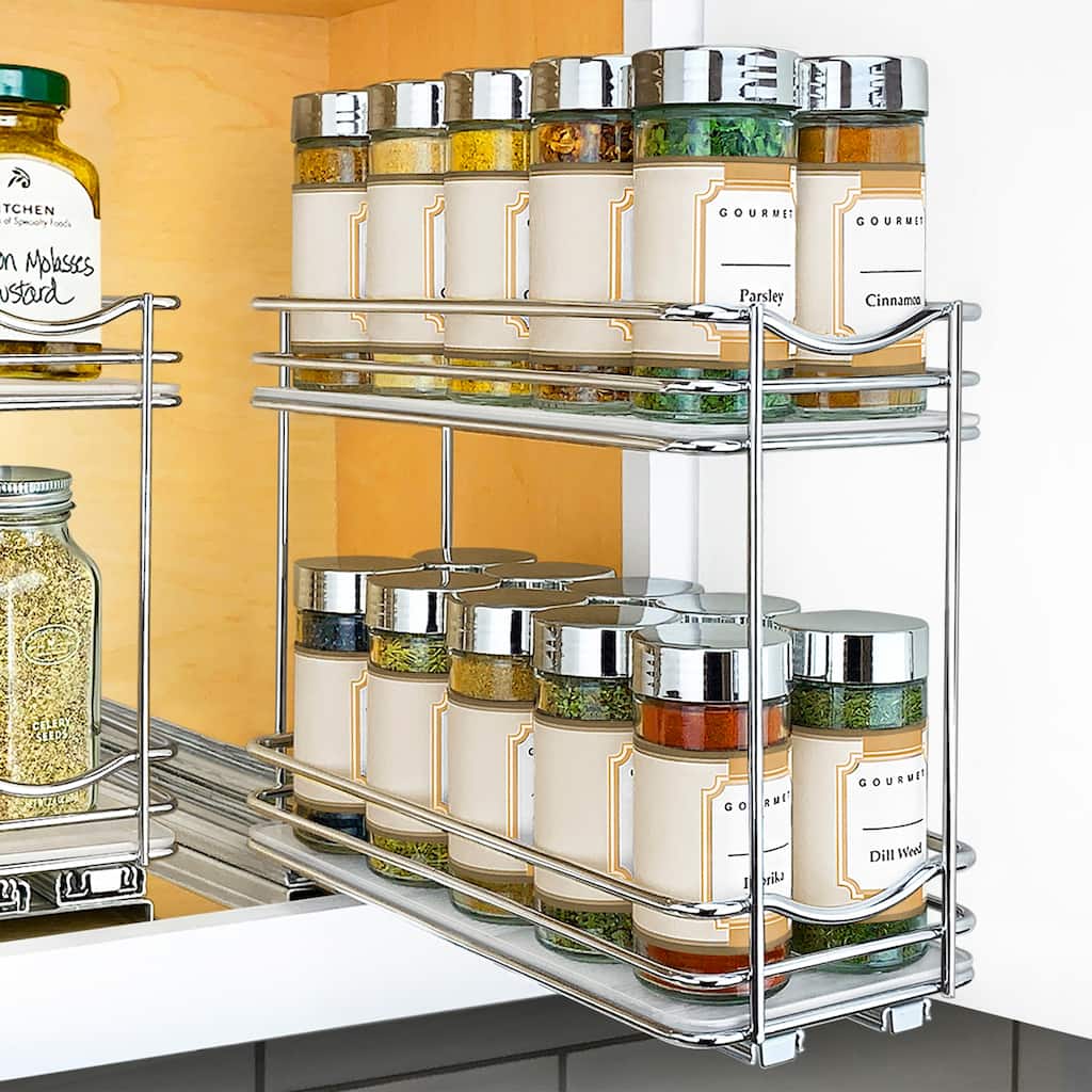 LYNK PROFESSIONAL® Pull Out Spice Rack Organizer for Cabinet - 4-1/4 inch Wide - Lifetime Limited Warranty - 2 Tier, Chrome