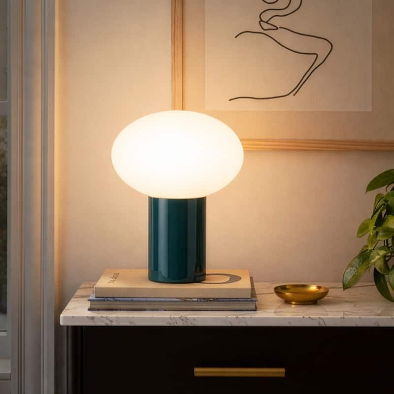 Brightech Ivy LED Glossy Teal Midcentury Round Globe Dimmable Bedside Nightstand Desk Lamp