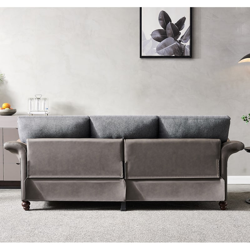 Living Room General Use Linen Fabric Faux Leather with Wood Leg Love Seat (Beige)