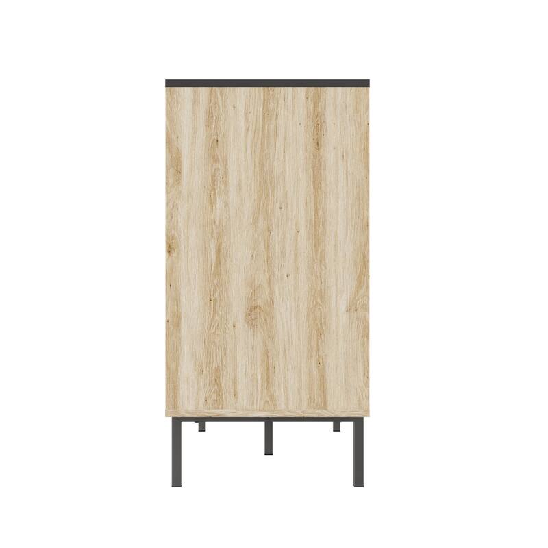 Double Dressers with 6 Drawers, Large Capacity Fluted Wood Storage Cabinet, Clothing Organizer with Metal Legs