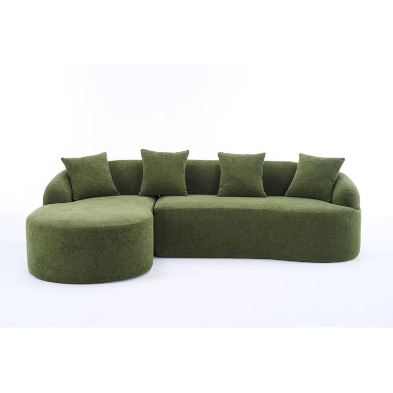 Modern Chenille L-Shaped Modular Sectional Sofa with Curved Chaise and 4 Pillows for Living Room
