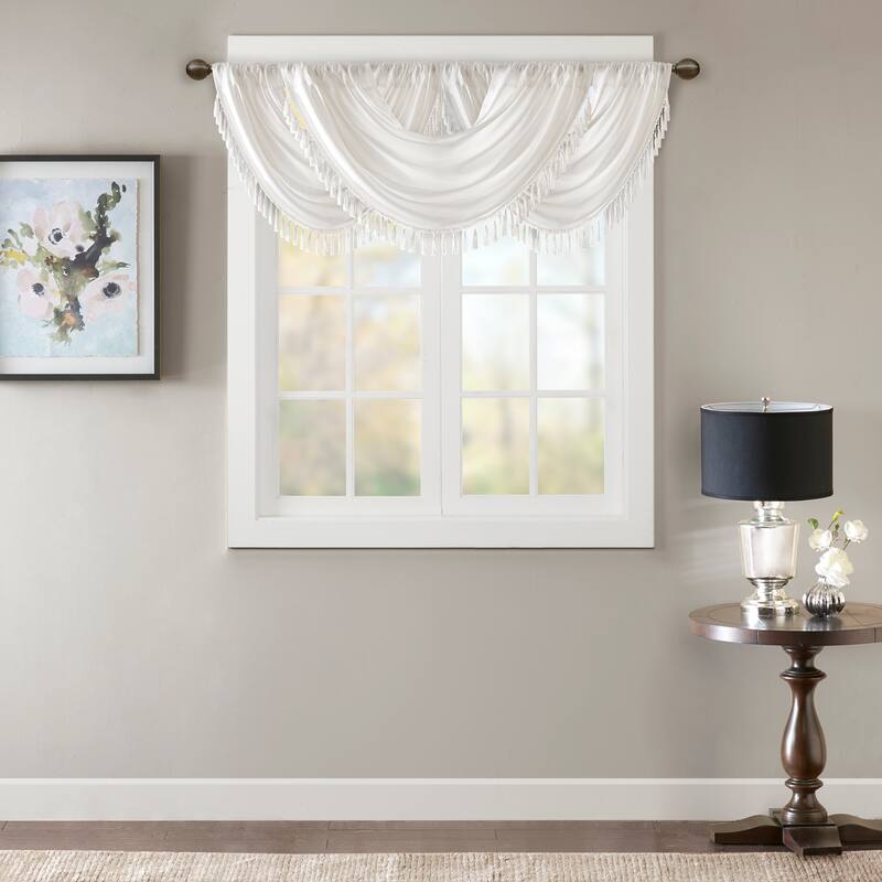Madison Park Juline Faux Silk Waterfall Embellished Valance - 38 x 46" - White