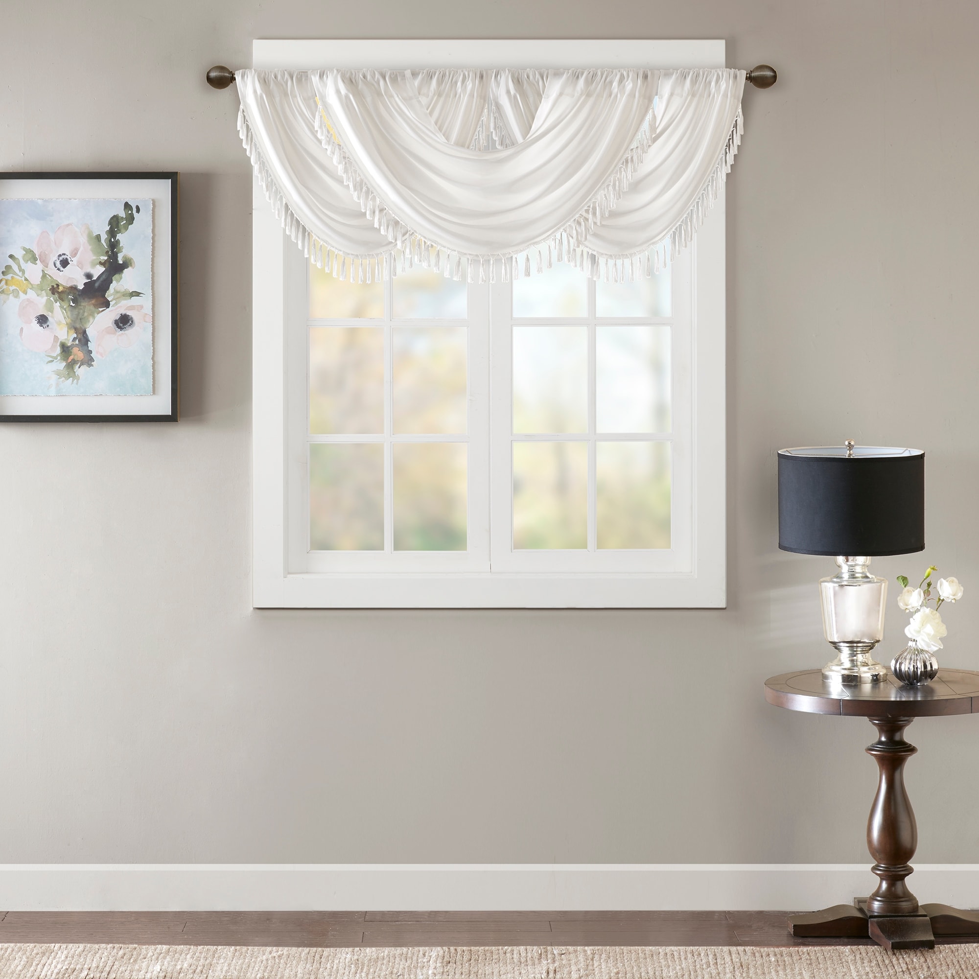 Madison Park Juline Faux Silk Waterfall Embellished Valance - 38 x 46"