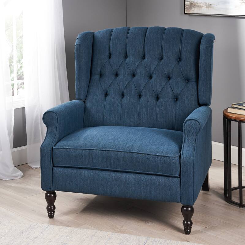 Roomfitters Tufted Wingback Recliner Chair with Rolled Arms and Turned Wood Legs, Lounge Accent Chair for Living Room