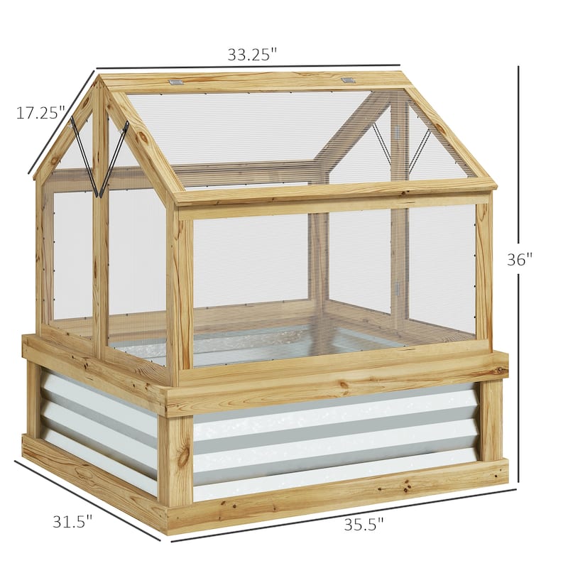 Countryside Style Raised Garden Bed Wooden Garden Bed with Peak Roof 1 Covering System, for Growing Flowers - 8' x 10'