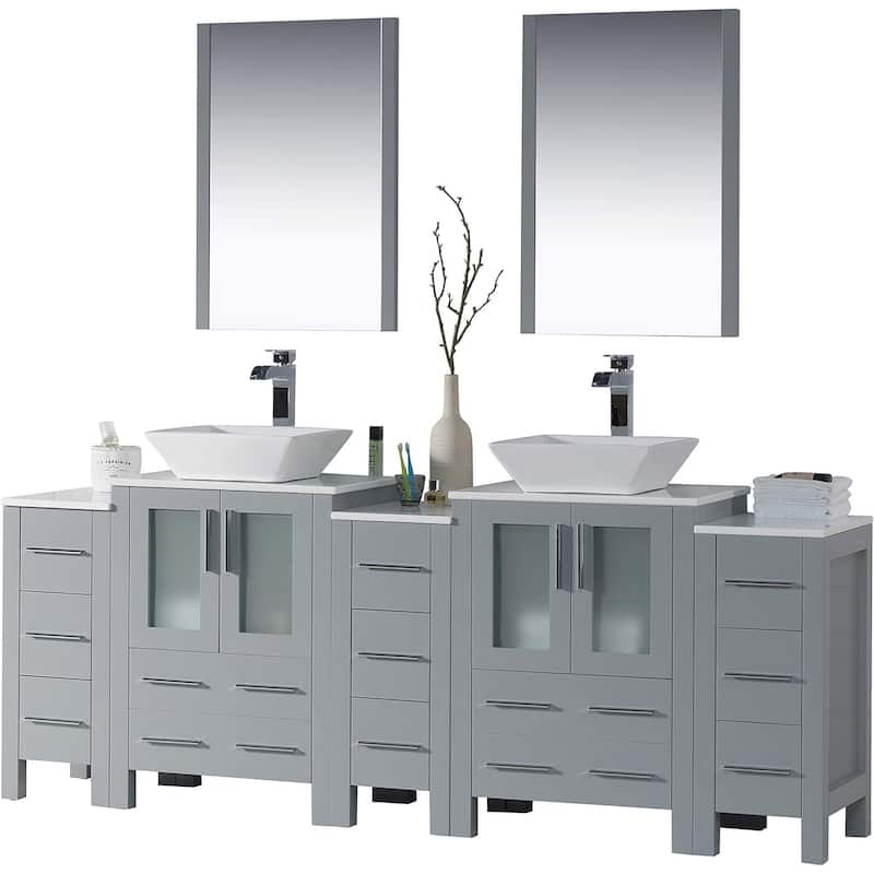Blossom Sydney 84" Bathroom Double Sink Vanity with Cabinets & Mirrors - Metal Grey