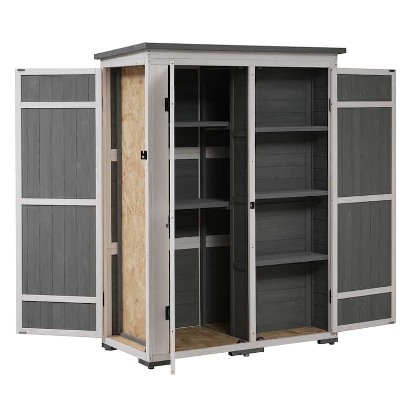 Outdoor Wood Storage Shed, Tool Cabinet,Waterproof Roof, 4 Lock Doors - 48.6X25.2X65.7 inch(LXWXH)